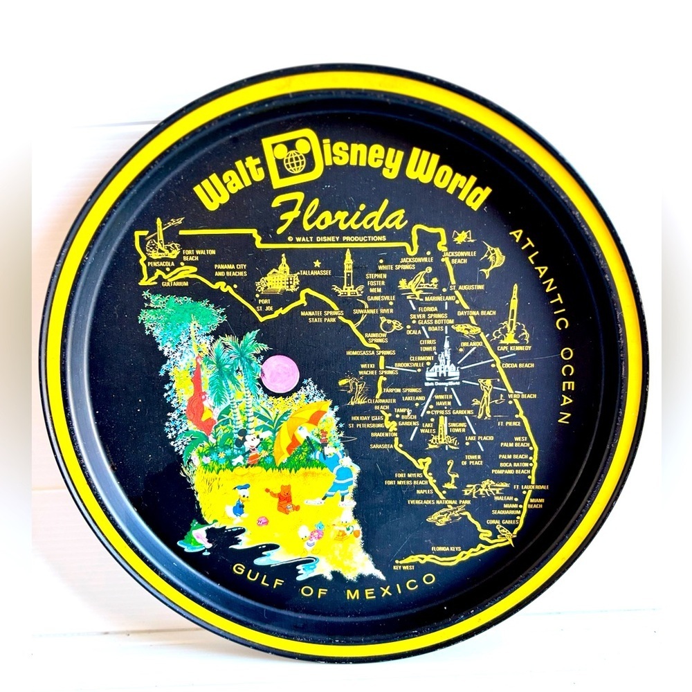 Walt Disney World Florida Map Tray Vintage 1970s Metal